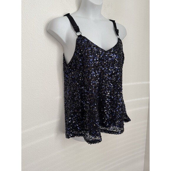 city chic 18w Tank Top Sequin Sparkle Party Thick Strap Blue V Neck Cocktail EUC - Picture 2 of 8